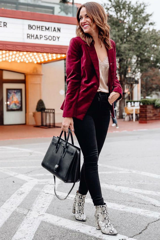 red velvet jacket outfit